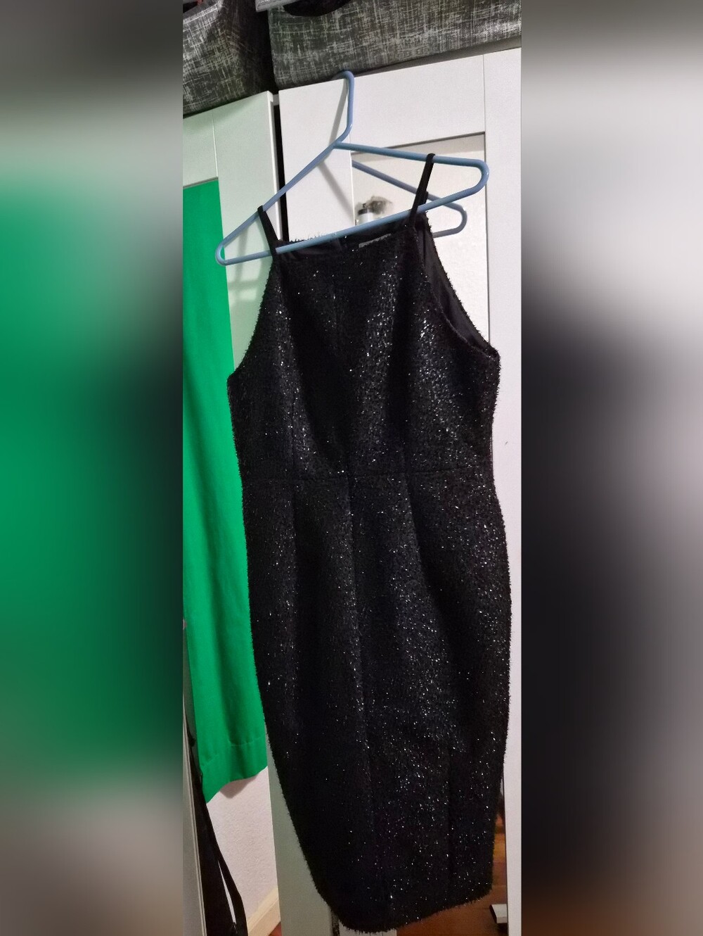 H&M Black Shimmer Tinsel Midi Cocktail Dress Size 12